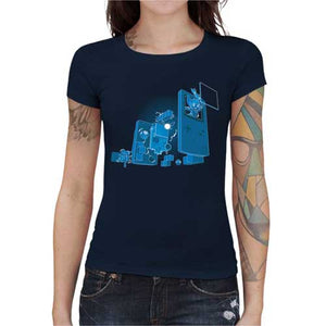 tshirt-femme-old-school-gamer-coton-bio-bleu-nuit