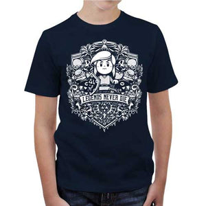 tshirt-enfant-legends-never-die-zelda-coton-bio-bleu-nuit