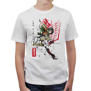 tshirt-enfant-attaque-des-titans-soldat-mikasa-coton-bio-blanc