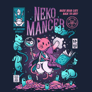 tshirt-nekomancer-magicien-qui-reincarne-les-chats-coton-bio-bleu-nuit