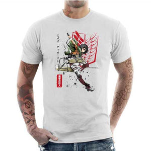 tshirt-homme-attaque-des-titans-soldat-mikasa-coton-bio-blanc
