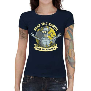 tshirt-femme-kill-all-humans-coton-bio-bleu-nuit