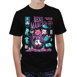 tshirt-enfant-nekomancer-magicien-qui-reincarne-les-chats-coton-bio-noir