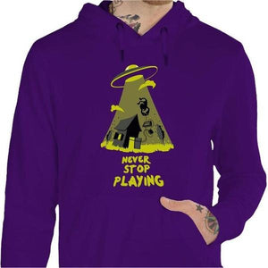 Sweat geek - Never stop playing - Couleur Violet - Taille S