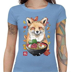 T-shirt Geekette - Fox Leaves and Ramen - Couleur Ciel - Taille S