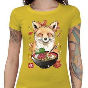 T-shirt Geekette - Fox Leaves and Ramen - Couleur Jaune - Taille S