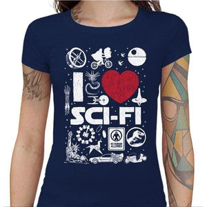 T-shirt Geekette - I love Sci Fi - Couleur Bleu Nuit - Taille S