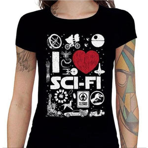 T-shirt Geekette - I love Sci Fi - Couleur Noir - Taille S