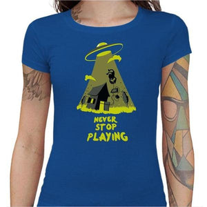 T-shirt Geekette - Never stop playing - Couleur Bleu Royal - Taille S