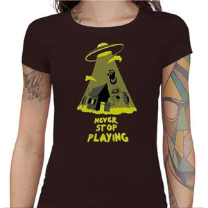 T-shirt Geekette - Never stop playing - Couleur Chocolat - Taille S