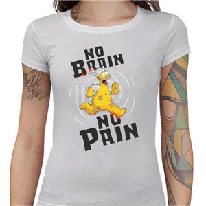T-shirt Geekette - No Brain No Pain - Couleur Blanc - Taille S