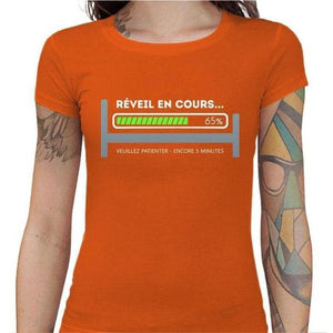 T-shirt Geekette - Réveil en cours - Couleur Orange - Taille S
