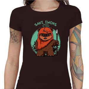 T-shirt Geekette - Save Ewoks - Couleur Chocolat - Taille S