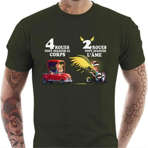 T shirt Motard homme - 4 roues VS 2 roues - Couleur Army - Taille S