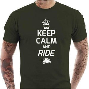 T shirt Motard homme - Keep Calm and Ride - Couleur Army - Taille S