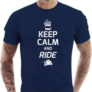 T shirt Motard homme - Keep Calm and Ride - Couleur Bleu Nuit - Taille S