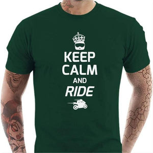 T shirt Motard homme - Keep Calm and Ride - Couleur Vert Bouteille - Taille S