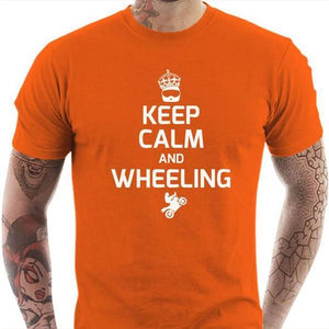 T shirt Motard homme - Keep Calm and Wheeling - Couleur Orange - Taille S