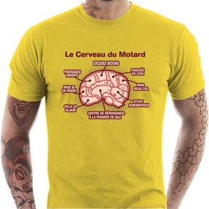 T shirt Motard homme - Le cerveau du motard - Couleur Jaune - Taille S
