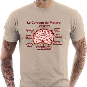 T shirt Motard homme - Le cerveau du motard - Couleur Sable - Taille S
