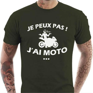 T shirt Motard homme - Peux pas j'ai Moto ! - Couleur Army - Taille S