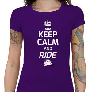 T shirt Motarde - Keep Calm and Ride - Couleur Violet - Taille S