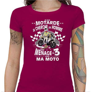 T shirt Motarde - Polygame pour Femme - Couleur Fuchsia - Taille S