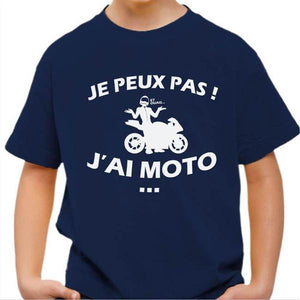 T shirt Moto Enfant - Peux pas j'ai Moto ! - Couleur Bleu Nuit - Taille 4 ans