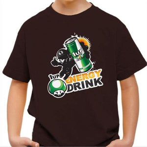 T-shirt enfant geek - 1up Energy Drink - Couleur Chocolat - Taille 4 ans