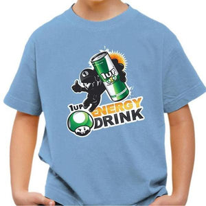 T-shirt enfant geek - 1up Energy Drink - Couleur Ciel - Taille 4 ans