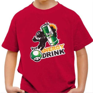 T-shirt enfant geek - 1up Energy Drink - Couleur Rouge Vif - Taille 4 ans