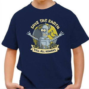 T-shirt enfant geek - Kill all Humans - Couleur Bleu Nuit - Taille 4 ans