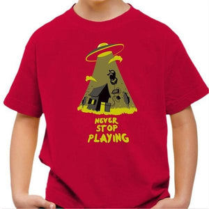 T-shirt enfant geek - Never stop playing - Couleur Rouge Vif - Taille 4 ans