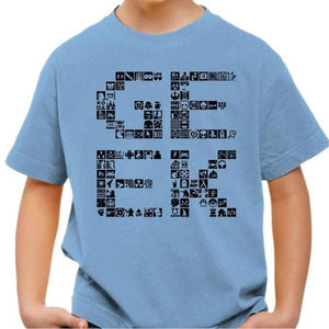 T-shirt enfant geek - Pixel - Couleur Ciel - Taille 4 ans
