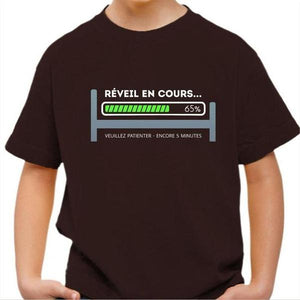 T-shirt enfant geek - Réveil en cours - Couleur Chocolat - Taille 4 ans