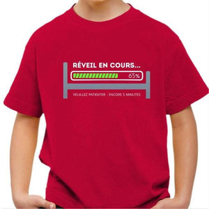 T-shirt enfant geek - Réveil en cours - Couleur Rouge Vif - Taille 4 ans