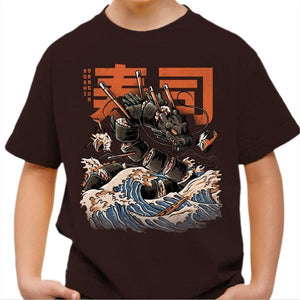 T-shirt enfant geek - Sushi dragon - Couleur Chocolat - Taille 4 ans