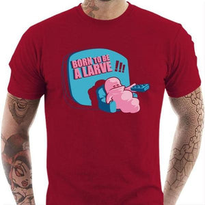 T-shirt geek homme - Born to be a larve ! - Couleur Rouge Tango - Taille S