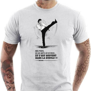 T-shirt geek homme - Chuck Norris Pieds - Couleur Blanc - Taille S