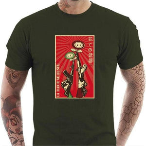 T-shirt geek homme - Fleur au fusil - Couleur Army - Taille S