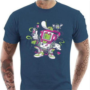 T-shirt geek homme - Game Boy Old School - Couleur Bleu Gris - Taille S