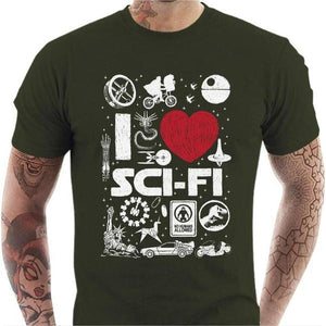 T-shirt geek homme - I love Sci Fi - Couleur Army - Taille S
