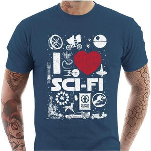 T-shirt geek homme - I love Sci Fi - Couleur Bleu Gris - Taille S
