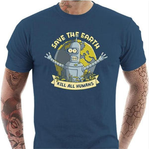 T-shirt geek homme - Kill all Humans - Couleur Bleu Gris - Taille S