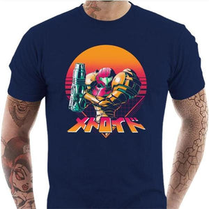 T-shirt geek homme - Metroid - Retro Hunter - Couleur Bleu Nuit - Taille S