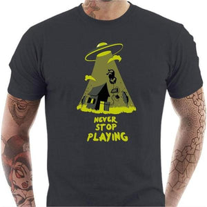 T-shirt geek homme - Never stop playing - Couleur Gris Foncé - Taille S