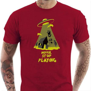 T-shirt geek homme - Never stop playing - Couleur Rouge Tango - Taille S