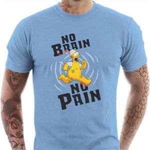 T-shirt geek homme - No Brain No Pain - Couleur Ciel - Taille S