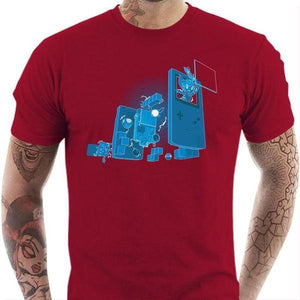 T-shirt geek homme - Old School Gamer - Couleur Rouge Tango - Taille S