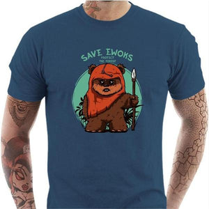 T-shirt geek homme - Save Ewoks - Couleur Bleu Gris - Taille S